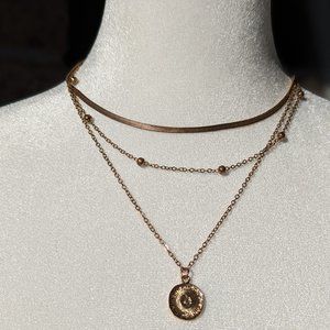 Triple layer golden lotus pendant, beaded, choker necklace.